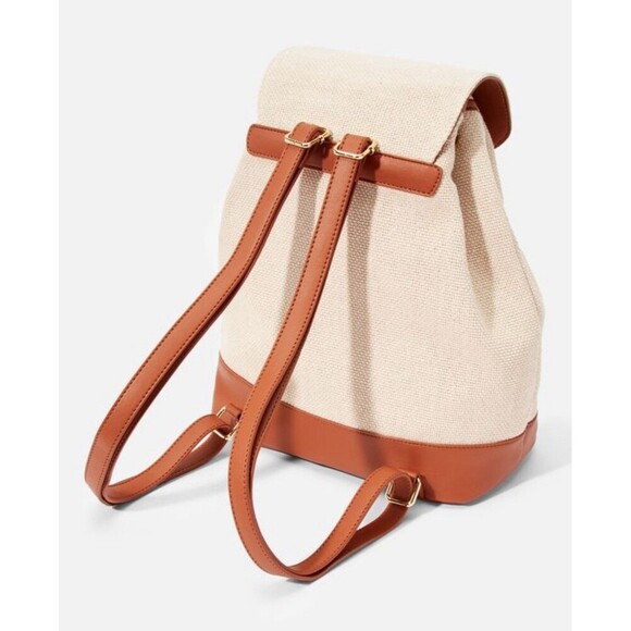 JustFab Cream And Cognac Linen Shoulder‎ Bag/Backpack - Picture 2 of 4